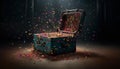 Falling confetti, shiny decoration, exploding gift box, multi colored celebration generated by AI