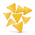 Falling corn tortilla chips isolated on a white background Royalty Free Stock Photo