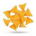 Falling corn tortilla chips isolated on a white background Royalty Free Stock Photo
