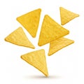Falling corn tortilla chips isolated on a white background Royalty Free Stock Photo