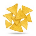 Falling corn tortilla chips isolated on a white background Royalty Free Stock Photo