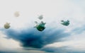 Falling crazy bombs against the dark sky. Funny bombs. 3d rendering. Royalty Free Stock Photo