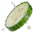 Falling cucumber slice isolated on white background