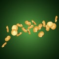 Falling 3d three-leaf clover golden coins.