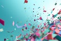 background blue birthday carnival festive colorful party confetti flying event celebration. Generative AI.