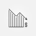 Falling Dollar Chart vector Devaluation and Financial Crisis concept line icon Royalty Free Stock Photo