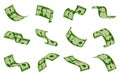 Falling dollars bills. Cash dollar banknotes rain, flying money bills seamless backdrop. Green dollars flying vector Royalty Free Stock Photo