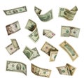 Falling dollars isolated on white background with clipping path Royalty Free Stock Photo