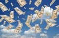 Falling dollars (sky background) Royalty Free Stock Photo