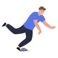 Falling down man tripped on stone vector flat illustration. Male tripping crash hitting leg outdoor Royalty Free Stock Photo