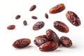 Falling Dried Dates Ã¢â¬\' Floating Sweet Fruits on White Background Royalty Free Stock Photo