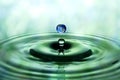 Falling drop of water with blue earth image Royalty Free Stock Photo