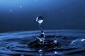Falling drop of water closeup on a dark blue background Royalty Free Stock Photo