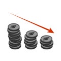 Falling etherium graph. Decrease in Cryptocurrency. Virtual money. Vector illustration Royalty Free Stock Photo