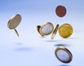 Falling euro coins. Symbol of wealth, accumulation or fall of the market, inflation and so on. Royalty Free Stock Photo