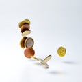 Falling euro coins. Symbol of wealth, accumulation or fall of the market, inflation and so on. Royalty Free Stock Photo