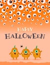 Falling eyes and pumpkin characters. Happy Halloween card