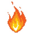 Falling fireball pixel icon. Burning fire with glowing yellow core red flame after powerful explosion. Royalty Free Stock Photo