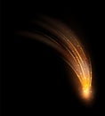 Falling fireball. Yellow space asteroid with fire trail