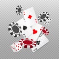 Falling or flying aces poker cards, playing chips and dice. Royalty Free Stock Photo