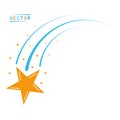 A falling flying star, a comet with a tail and Stardust. Vector flat style icon. Isolated background.