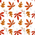 Falling foliage on a white background. Seamless autumn pattern. Seamless background with colorful autumn leaves. Vector Royalty Free Stock Photo