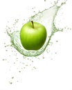 Falling Fresh green apple and splash of water high detail