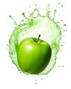 Falling Fresh green apple and splash of water high detail