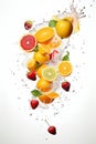 Falling Fruits Isolated on White Background. Generative ai Royalty Free Stock Photo