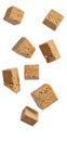Falling Fudge Cubes Isolated on White Background Royalty Free Stock Photo