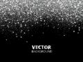Falling glitter confetti. Vector silver dust, explosion on black background. Sparkling glitter border, festive frame. Royalty Free Stock Photo