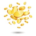 Falling gold coins, vector realistic illustration. Casino jackpot, win, wealth. Royalty Free Stock Photo