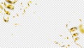Falling gold confetti, serpentine ribbons isolated on transparent vector background. Glitter tinsel, shiny golden Royalty Free Stock Photo
