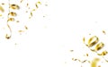 Falling gold confetti, serpentine ribbons isolated on white vector background. Glitter tinsel, shiny golden streamers Royalty Free Stock Photo