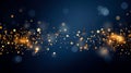 Falling gold stars dark blue background. Festive backdrop. Glitter bokeh. Can be used for Holiday, any celebration or party Royalty Free Stock Photo