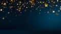 Falling gold stars dark blue background. Festive backdrop. Glitter bokeh. Can be used for Holiday, any celebration or party Royalty Free Stock Photo