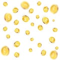 Falling golden coins isolated on transparent background. Shiny metal dollar rain. Casino jackpot win. 3D Golden Coins Background