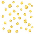Falling golden coins isolated on white background. Shiny metal dollar rain. Casino jackpot win. Vector