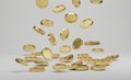 Falling golden coins on a white background. 3d rendering Royalty Free Stock Photo