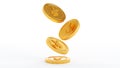 Falling golden coins with yen sign isolated over white background Royalty Free Stock Photo