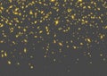 Falling golden confetti, shiny tinsel, and pieces of serpentine, abstract party background.