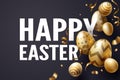 Falling Golden Easter egg and Happy Easter text celebrate