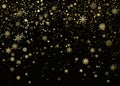 Falling Golden Snowflakes isolated on darck background. New Year nad Christmas decorative pattern. Vector illustration Royalty Free Stock Photo