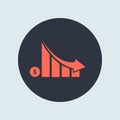 Falling graph dollar red color down. simple vector symbol in flat style Royalty Free Stock Photo