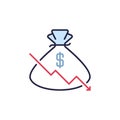 Falling Graph with Money Bag vector Inflation concept colored icon Royalty Free Stock Photo