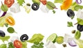 Falling greek salad ingredients isolated on white background, mediterranean food concept Royalty Free Stock Photo