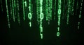 Falling Green Binary Code Digits on a Dark Textured Surface digital data Royalty Free Stock Photo