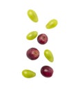 Falling green and red grapes isolated on white background with clipping path. Royalty Free Stock Photo