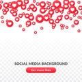 Falling heart icon background, red round symbol for social media network, streaming, chat and videochat. Like background