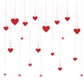 Falling hearts on a scarlet background with stars for Valentine`s day for cards, advertising, valentines